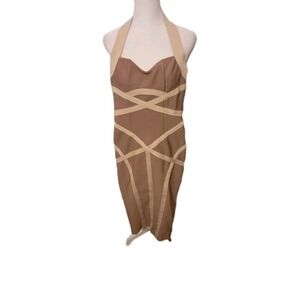 Fashion Nova Jaynie Bandage Midi Mocha Combo Bandage Dress